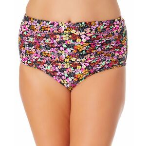 California Waves Plus Size Ditsy-print High-waist Bikini Bottoms In Sup